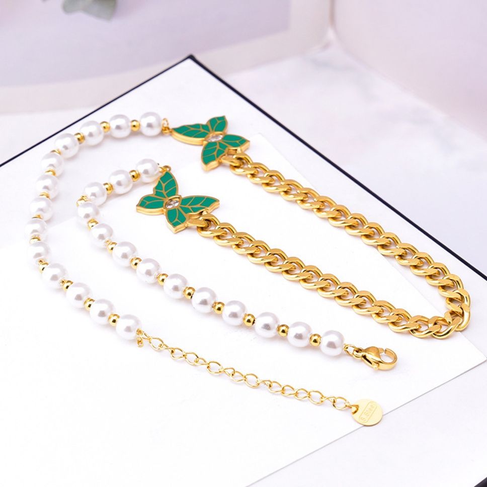 MYKI Anti-Tarnish Green Butterfly Gold Chain Necklace (MK936G-SSYI)