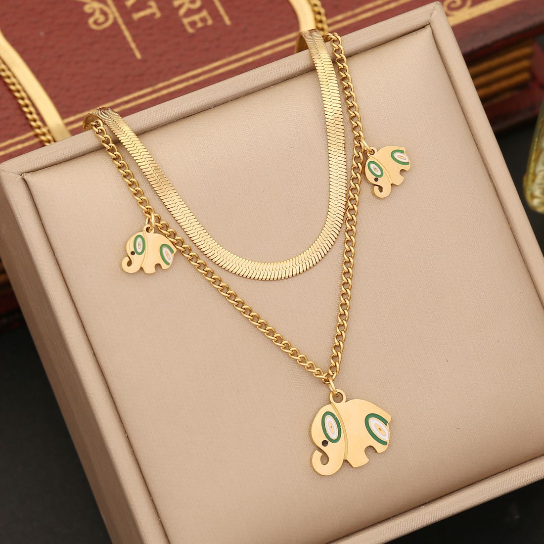 MYKI Anti-Tarnish Elephant Double Layer Necklace (MK939G-SSYI)