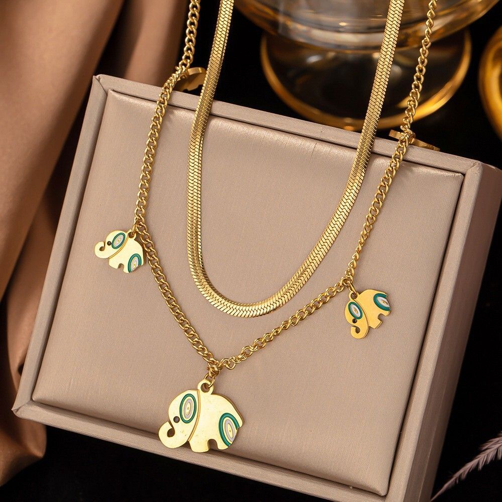 MYKI Anti-Tarnish Elephant Double Layer Necklace (MK939G-SSYI)