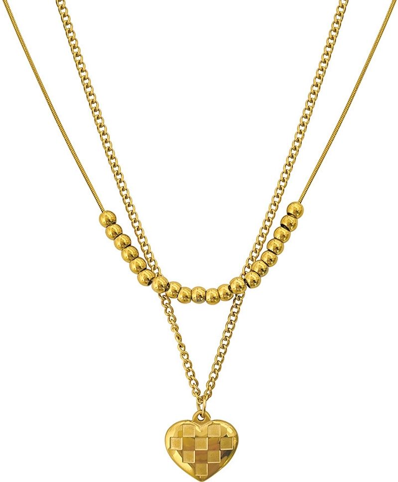 MYKI Anti-Tarnish Gold Heart Layered Necklace (MK940G-SSYI)