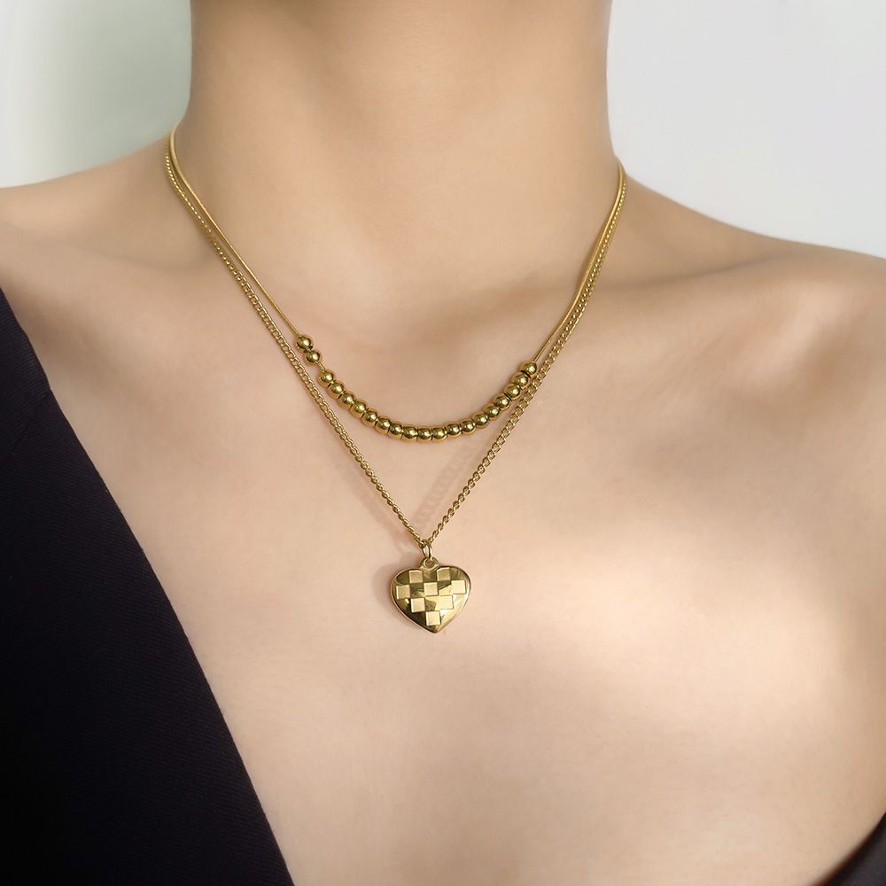 MYKI Anti-Tarnish Gold Heart Layered Necklace (MK940G-SSYI)