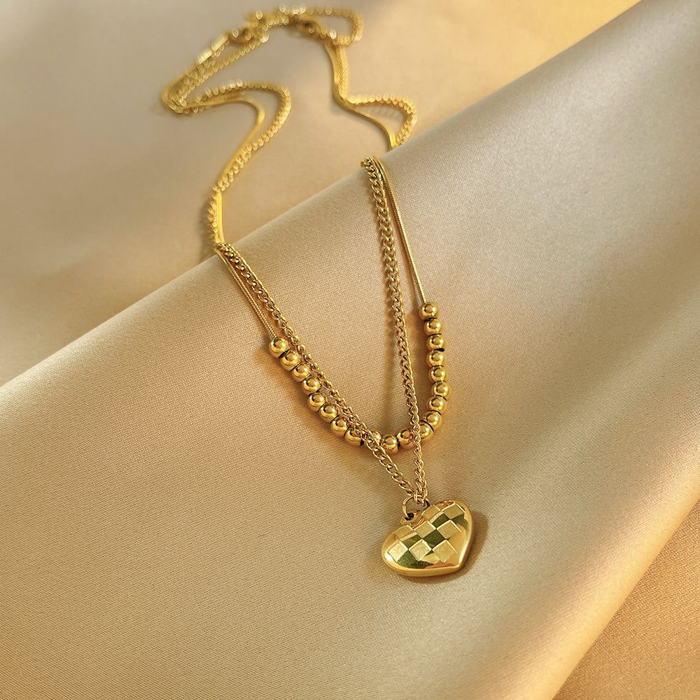 MYKI Anti-Tarnish Gold Heart Layered Necklace (MK940G-SSYI)