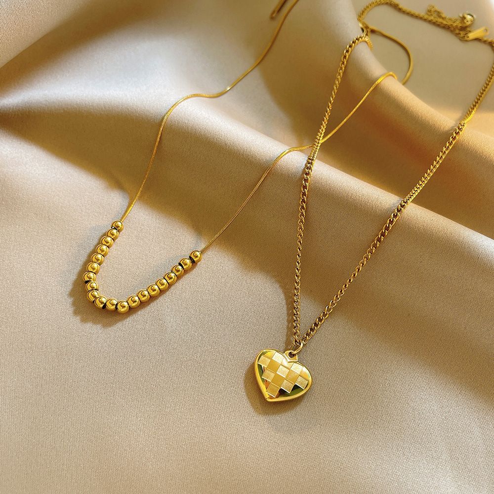 MYKI Anti-Tarnish Gold Heart Layered Necklace (MK940G-SSYI)