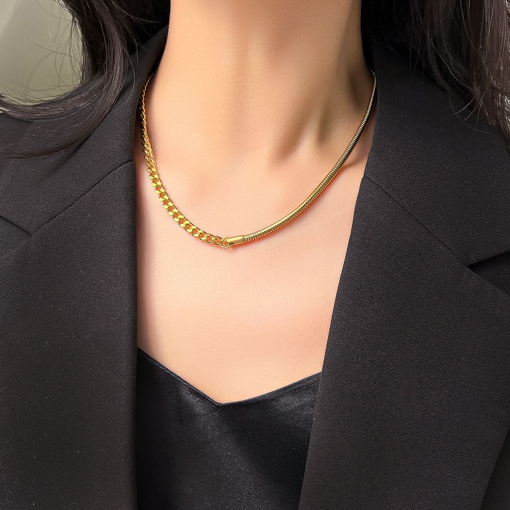 MYKI Anti-Tarnish Bold Curb Gold Chain Necklace (MK941G-SSYI)