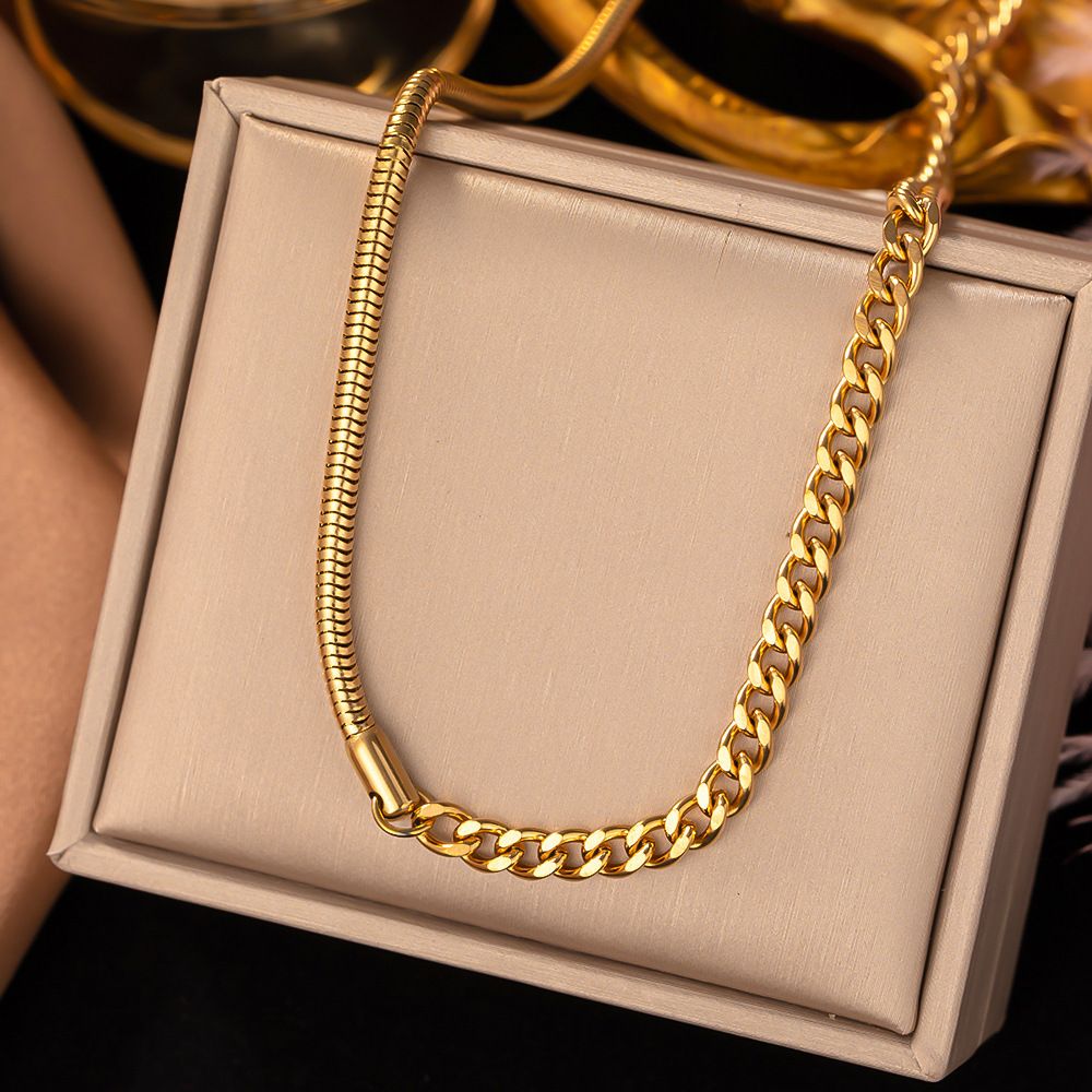 MYKI Anti-Tarnish Bold Curb Gold Chain Necklace (MK941G-SSYI)