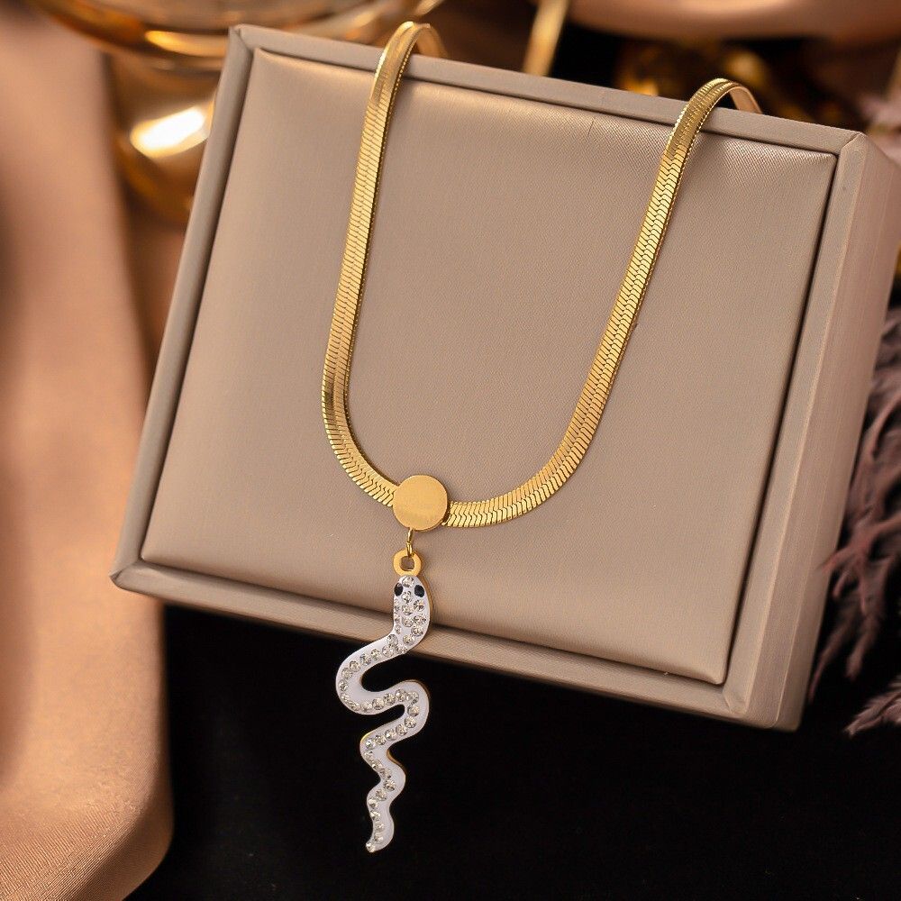 MYKI Anti-Tarnish Snake Pendant Gold Choker Necklace (MK943G-SSYI)