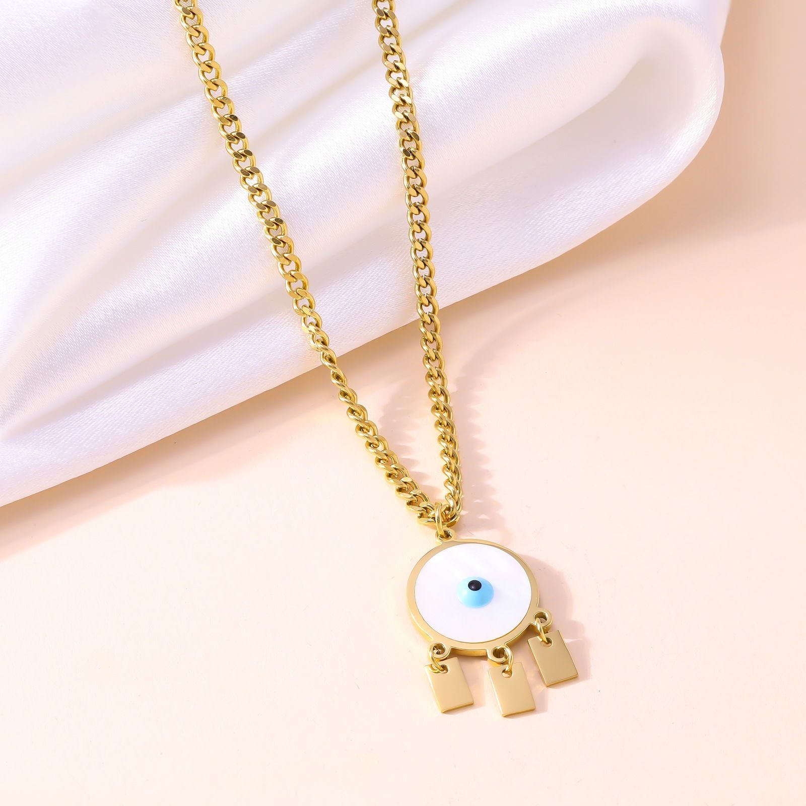 MYKI Anti-Tarnish Evil Eye Protection Pendant Necklace (MK945G-SSYI)