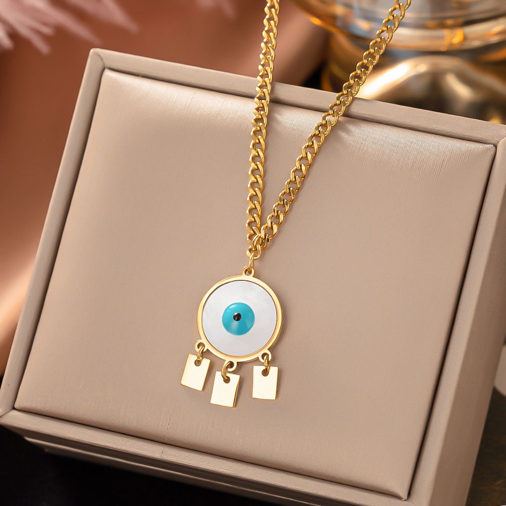 MYKI Anti-Tarnish Evil Eye Protection Pendant Necklace (MK945G-SSYI)