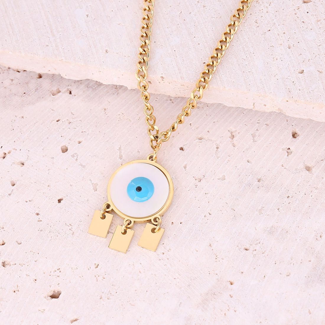 MYKI Anti-Tarnish Evil Eye Protection Pendant Necklace (MK945G-SSYI)