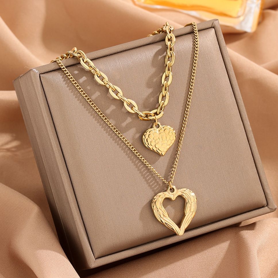 MYKI Anti-Tarnish Dual Heart Layered Gold Necklace (MK947G-SSYI)