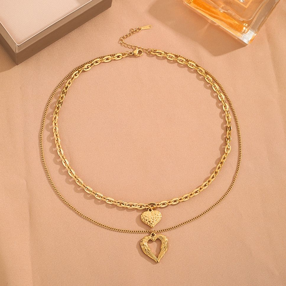 MYKI Anti-Tarnish Dual Heart Layered Gold Necklace (MK947G-SSYI)