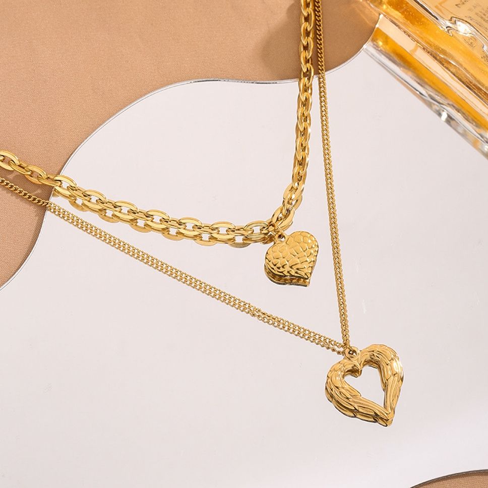 MYKI Anti-Tarnish Dual Heart Layered Gold Necklace (MK947G-SSYI)