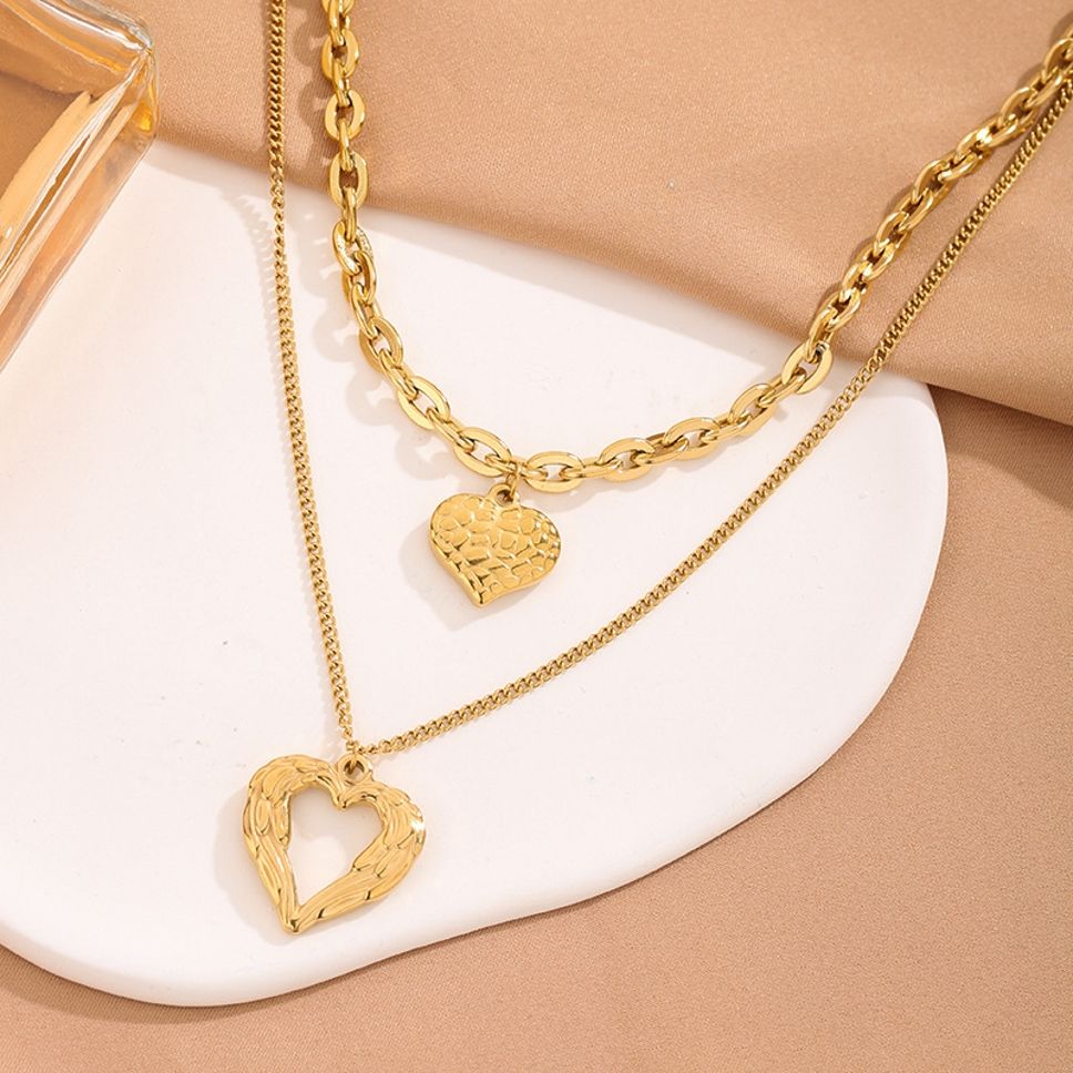 MYKI Anti-Tarnish Dual Heart Layered Gold Necklace (MK947G-SSYI)