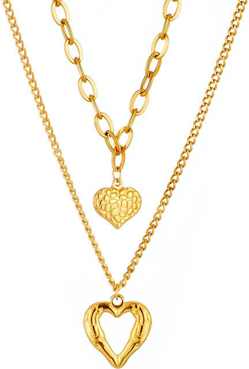 MYKI Anti-Tarnish Dual Heart Layered Gold Necklace (MK947G-SSYI)