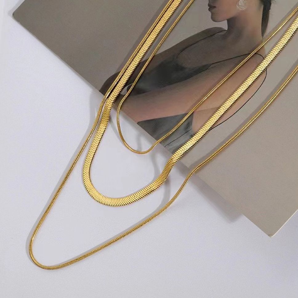 MYKI Anti-Tarnish Dual Layer Flat Snake Gold Chain Necklace (MK950G-SSYI)