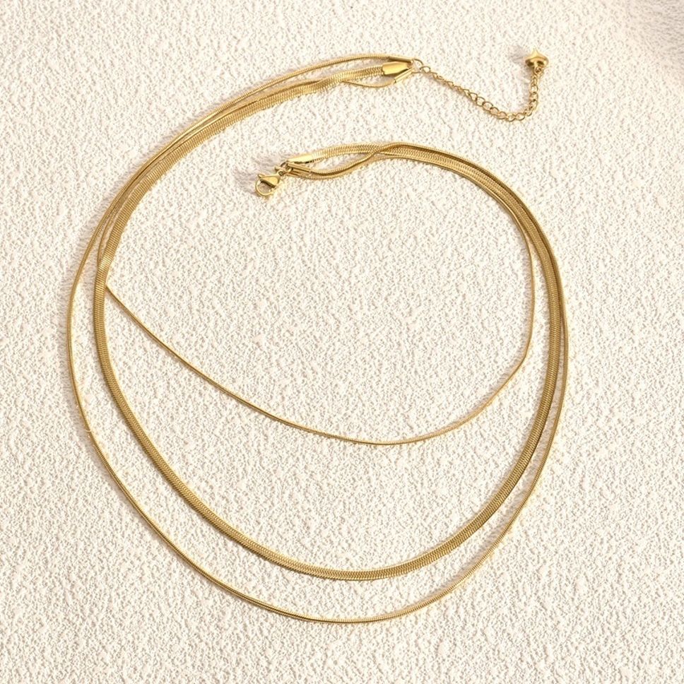 MYKI Anti-Tarnish Dual Layer Flat Snake Gold Chain Necklace (MK950G-SSYI)