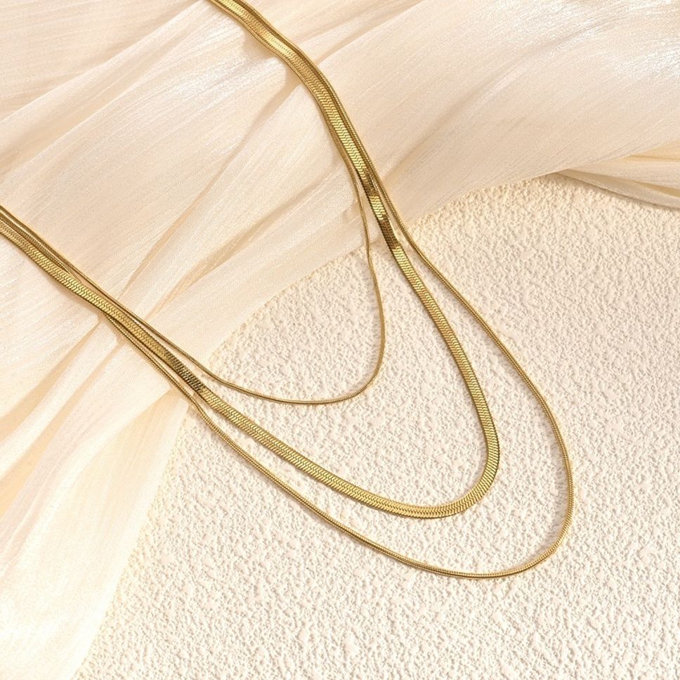 MYKI Anti-Tarnish Dual Layer Flat Snake Gold Chain Necklace (MK950G-SSYI)