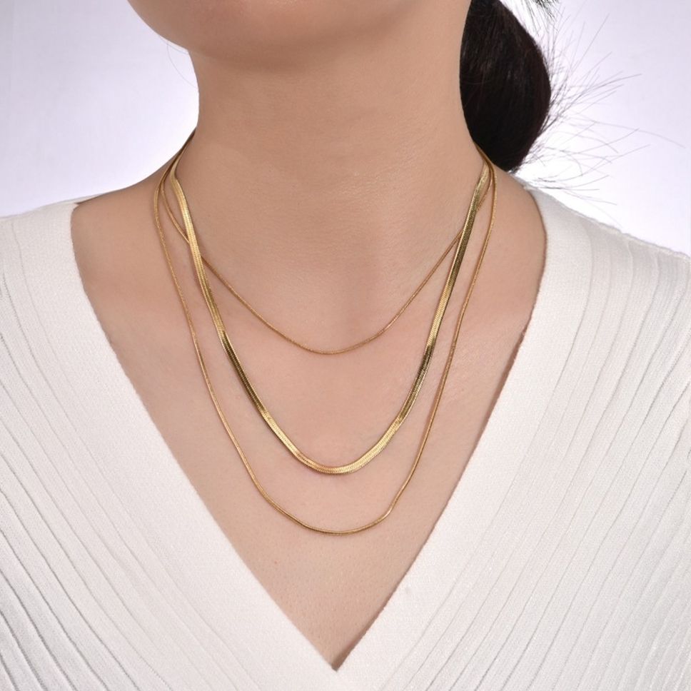 MYKI Anti-Tarnish Dual Layer Flat Snake Gold Chain Necklace (MK950G-SSYI)
