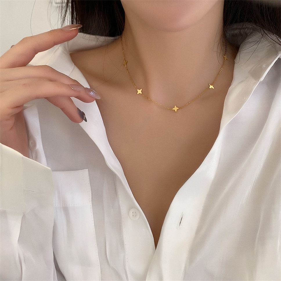 MYKI Anti-Tarnish Gold Clover Minimal Necklace (MK951G-SSYI)