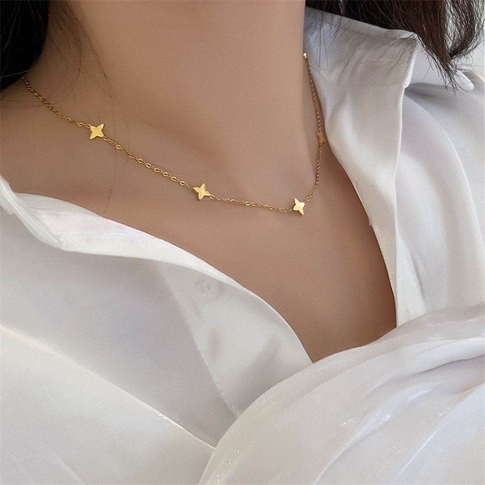 MYKI Anti-Tarnish Gold Clover Minimal Necklace (MK951G-SSYI)