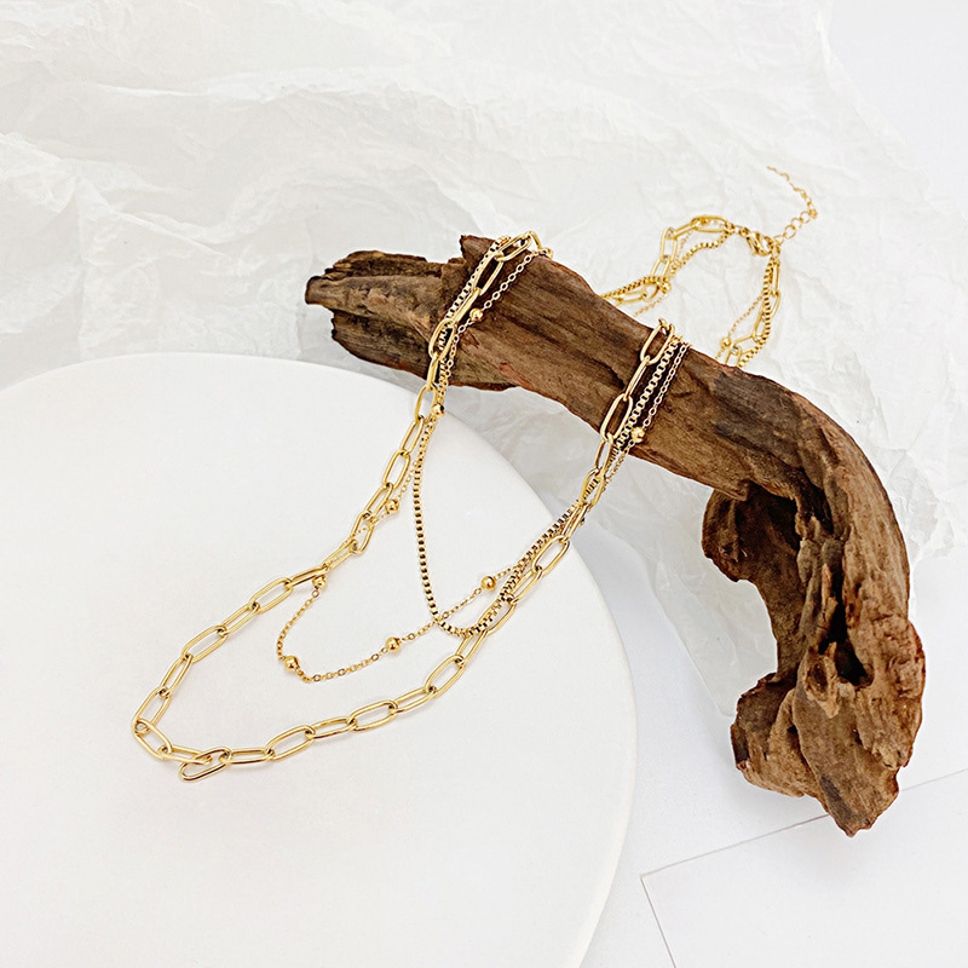 MYKI Anti-Tarnish Multi-Layer Paperclip Gold Chain Necklace (MK957G-SSYI)
