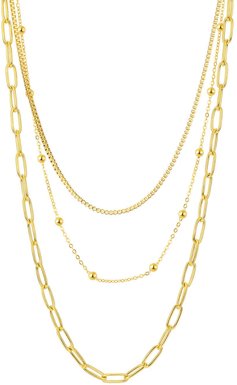 MYKI Anti-Tarnish Multi-Layer Paperclip Gold Chain Necklace (MK957G-SSYI)