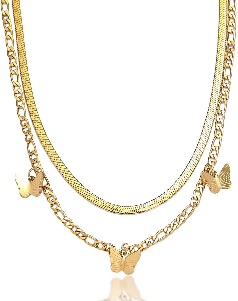 MYKI Anti-Tarnish Butterfly Layered Gold Necklace (MK960G-SSYI)