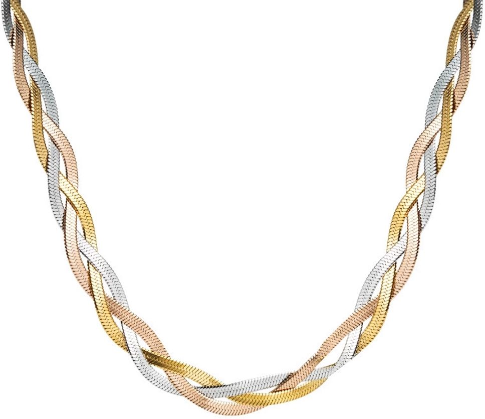 MYKI Anti-Tarnish Tri-Tone Braided Gold Necklace (MK961G-SSYI)