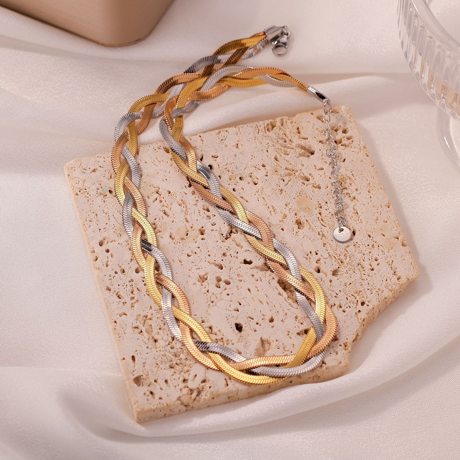 MYKI Anti-Tarnish Tri-Tone Braided Gold Necklace (MK961G-SSYI)