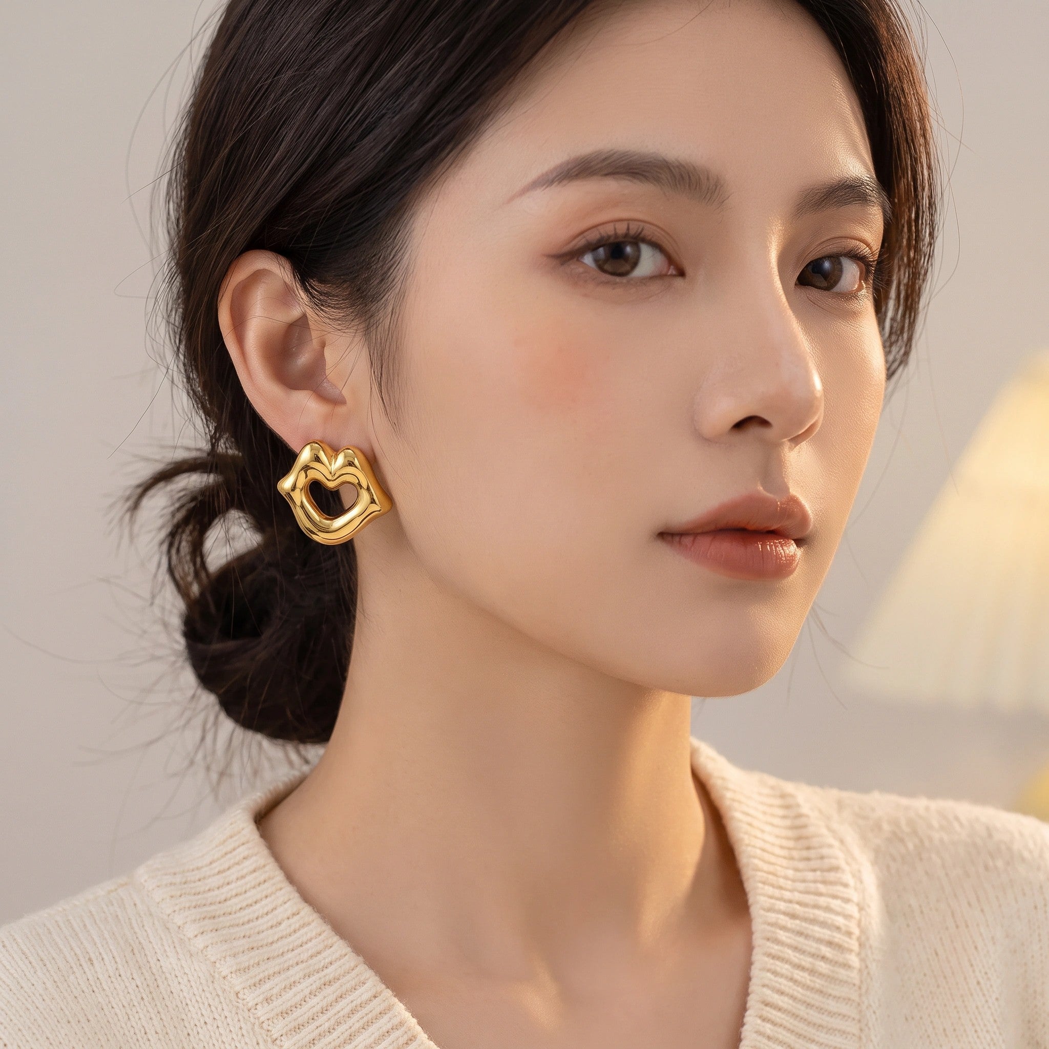 MYKI Gold Plated Anti Tarnish Open Heart Stud Earrings | MYKI (MKERCH1001G-SSYI)