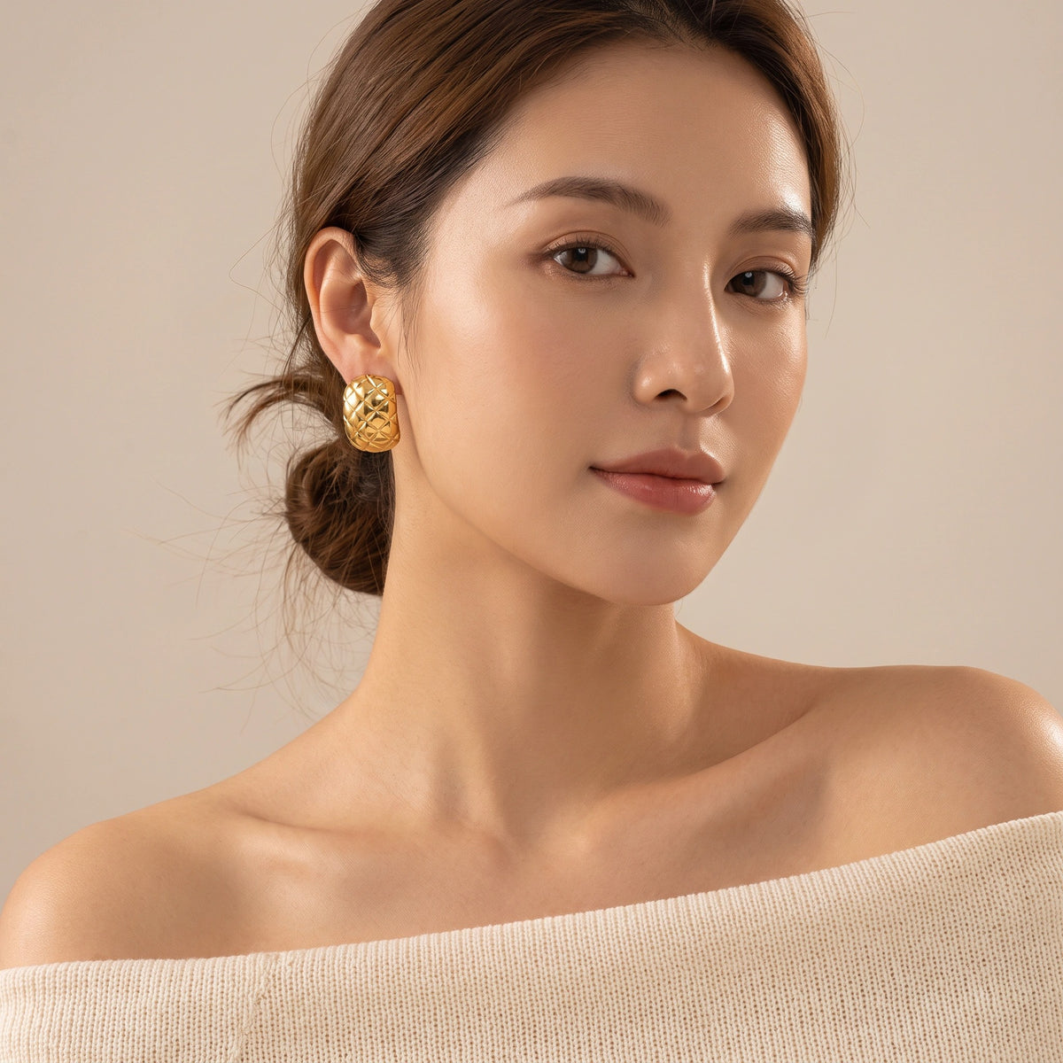 MYKI Gold Plated Quilted Dome Anti Tarnish Earrings | MYKI (MKERCH1005G-SSYI)
