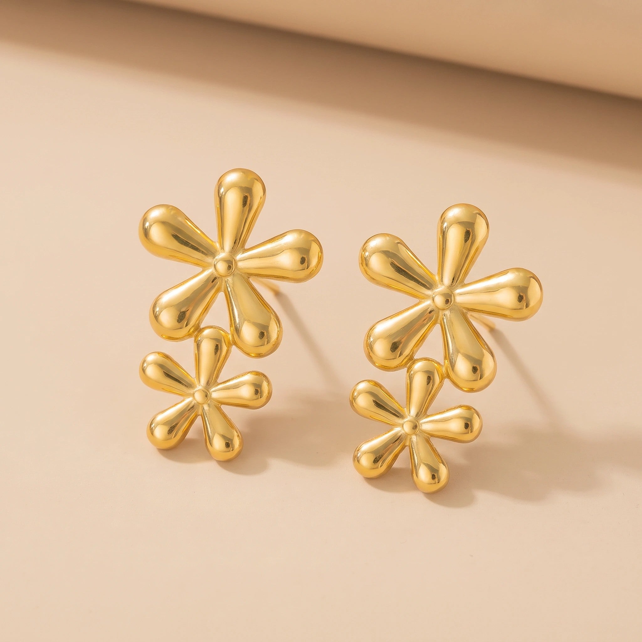 MYKI Gold Plated Double Flower Anti Tarnish Earrings | MYKI (MKERCH1006G-SSYI)