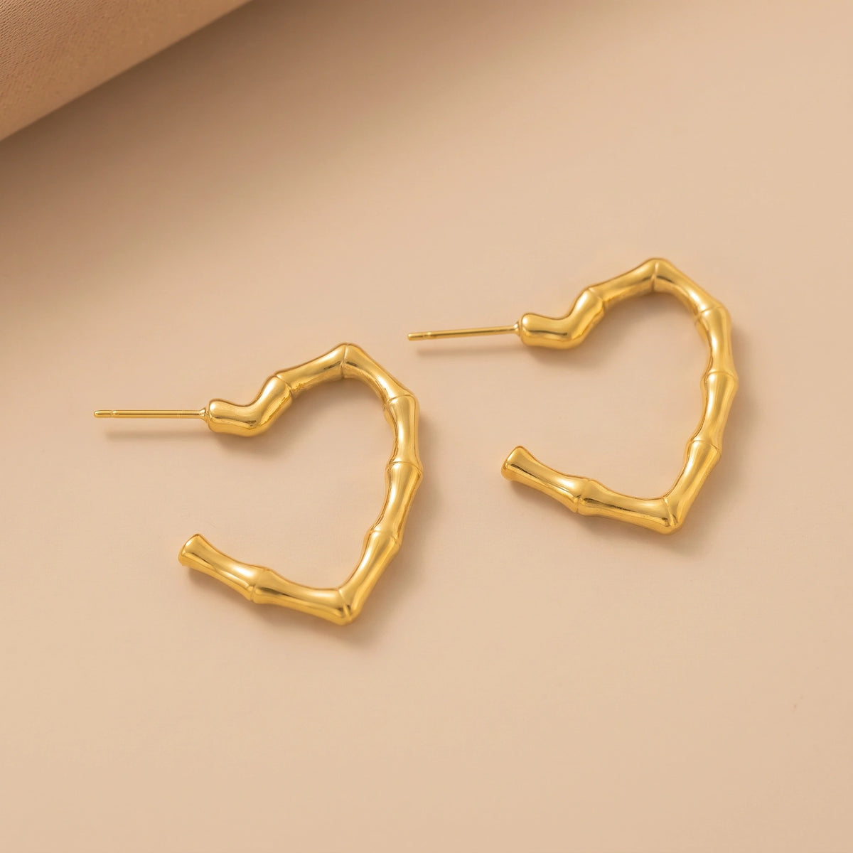MYKI Gold Plated Bamboo Heart Hoop Anti Tarnish Earrings | MYKI (MKERCH1007G-SSYI)