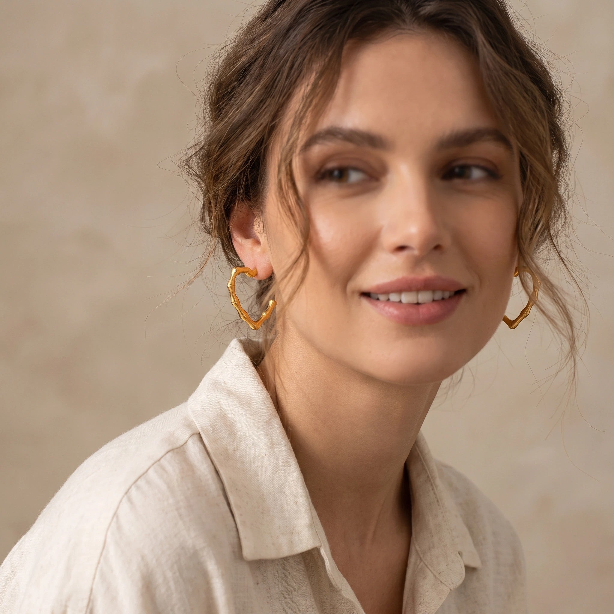 MYKI Gold Plated Bamboo Heart Hoop Anti Tarnish Earrings | MYKI (MKERCH1007G-SSYI)