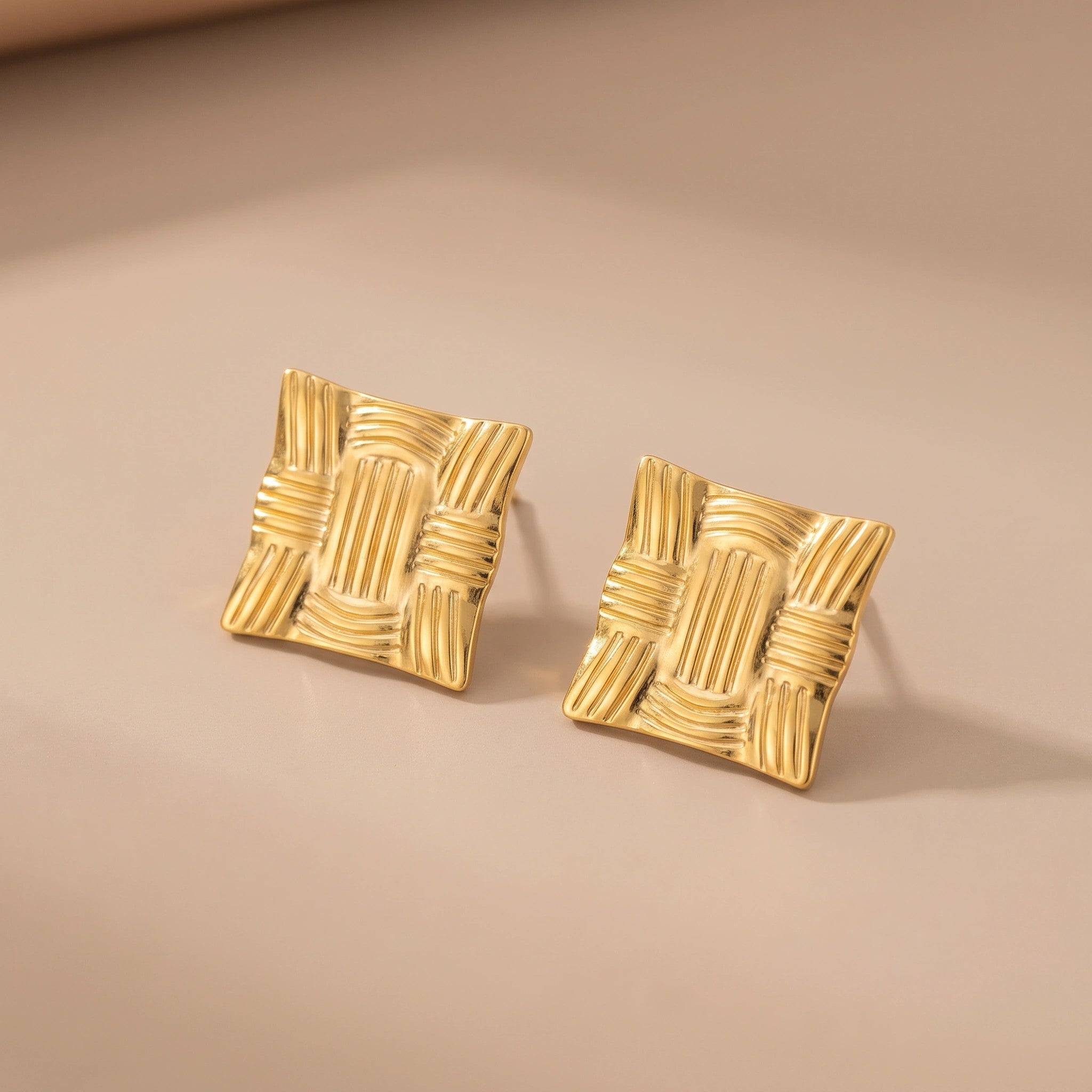 MYKI Gold Plated Textured Square Anti Tarnish Earrings | MYKI (MKERCH1009G-SSYI)