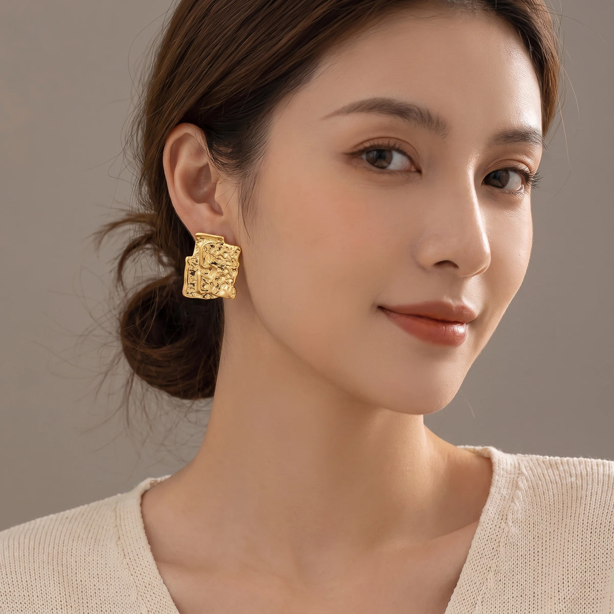 MYKI Gold Plated Sculpted Texture Anti Tarnish Earrings | MYKI (MKERCH1011G-SSYI)