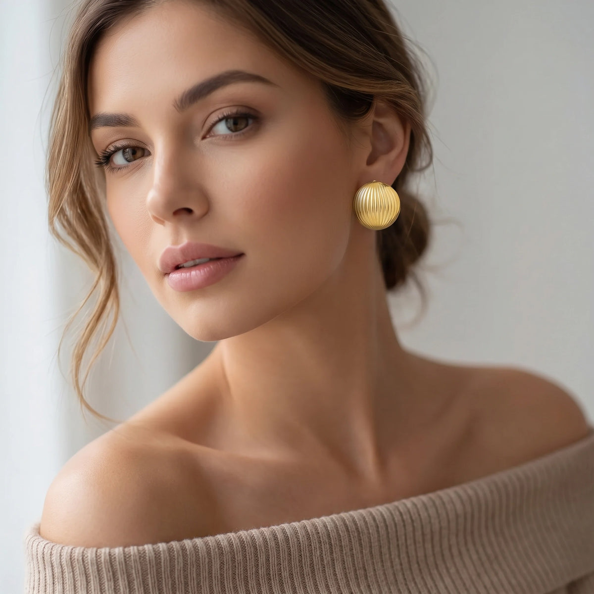MYKI Gold Plated Round Dome Anti Tarnish Earrings | MYKI (MKERCH1012G-SSYI)