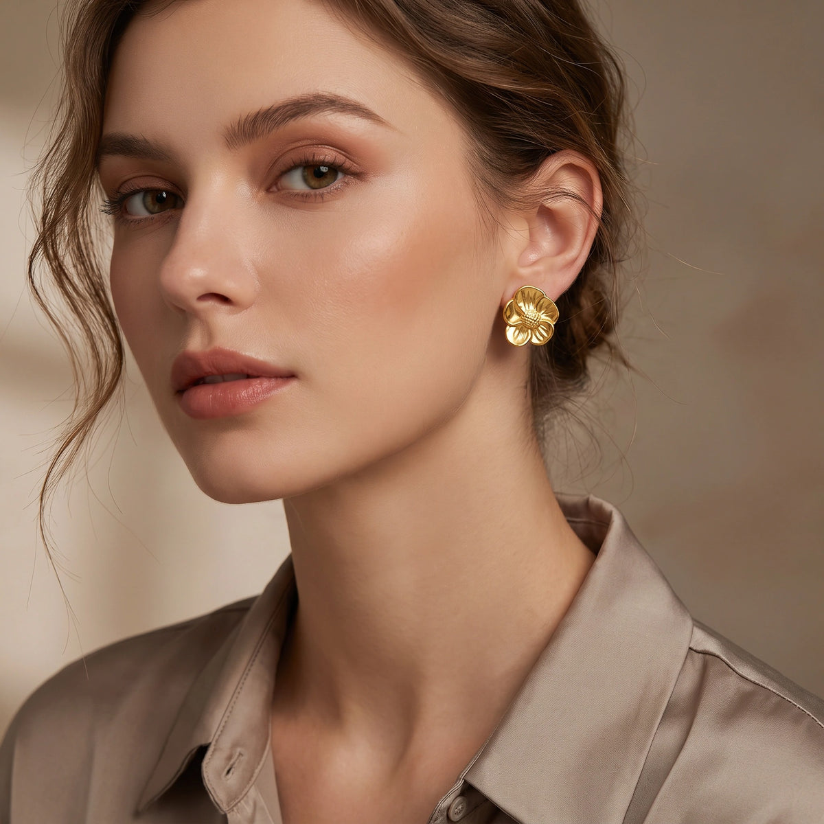 MYKI Gold Plated Floral Stud Anti Tarnish Earrings | MYKI (MKERCH1013G-SSYI)