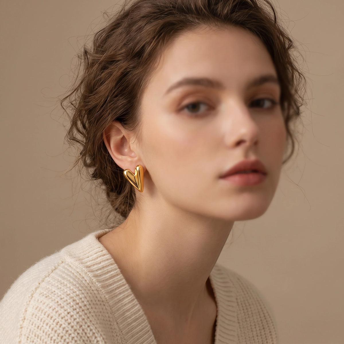 MYKI Gold Plated Anti Tarnish Heart Stud Earrings | MYKI (MKERCH1015G-SSYI)