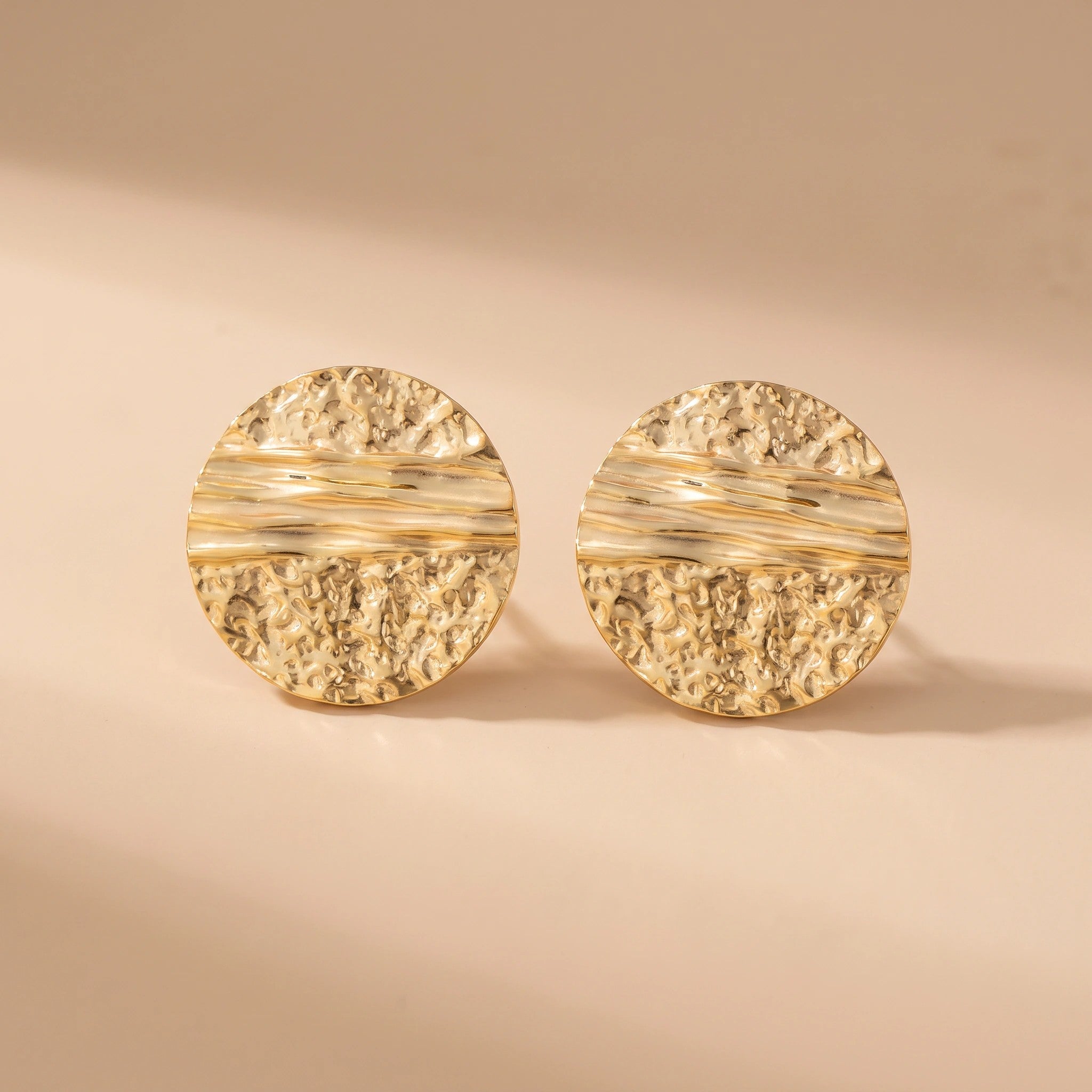 MYKI Gold Plated Textured Disc Anti Tarnish Earrings | MYKI (MKERCH1020G-SSYI)