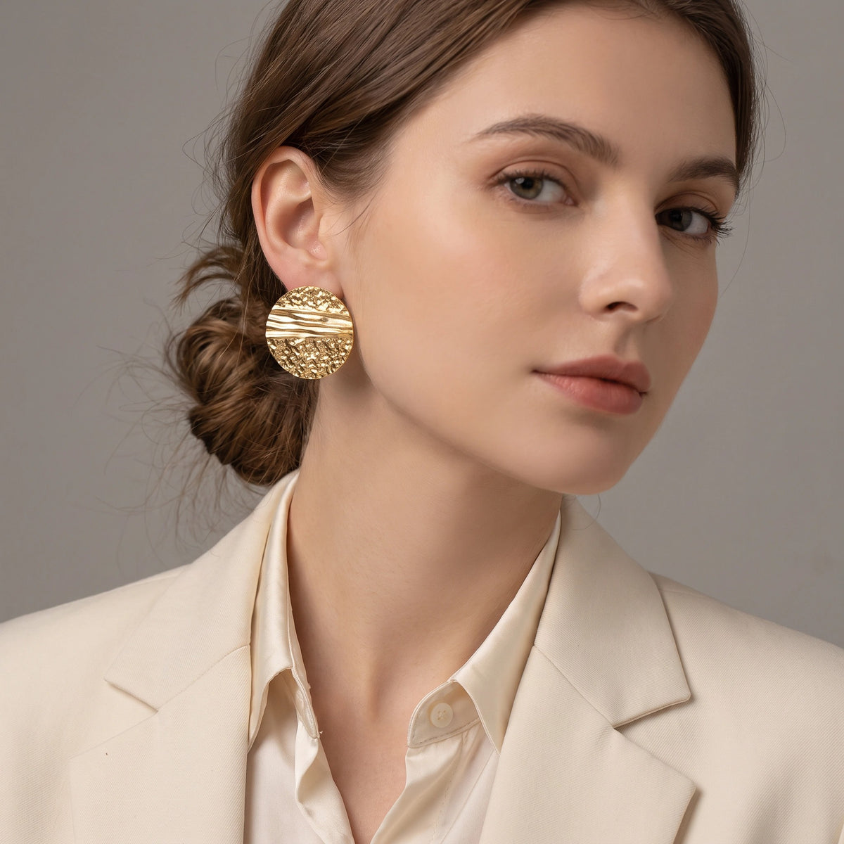 MYKI Gold Plated Textured Disc Anti Tarnish Earrings | MYKI (MKERCH1020G-SSYI)