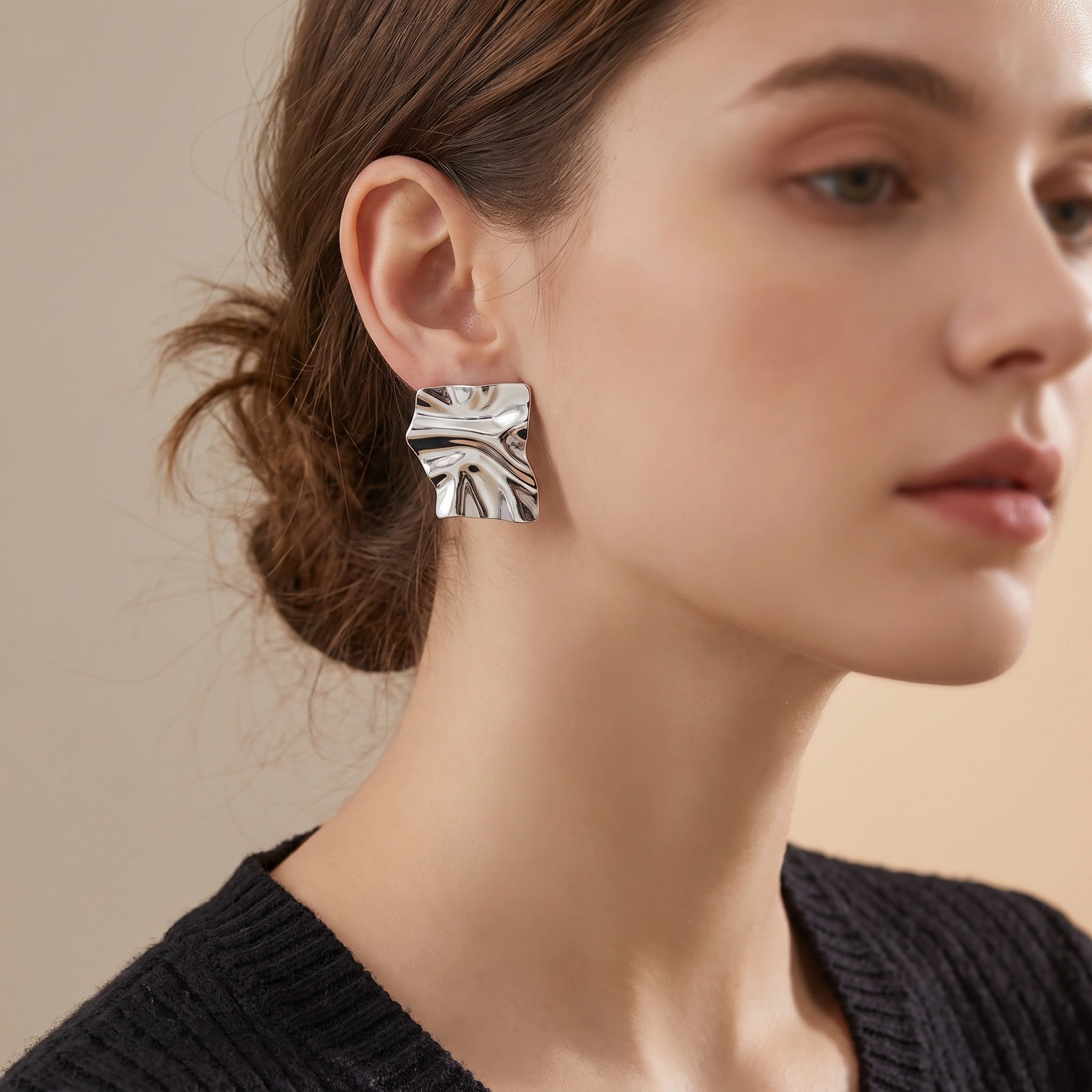 MYKI Plated Anti Tarnish Folded Metal Earrings | MYKI (MKERCH1022S-SSYI)