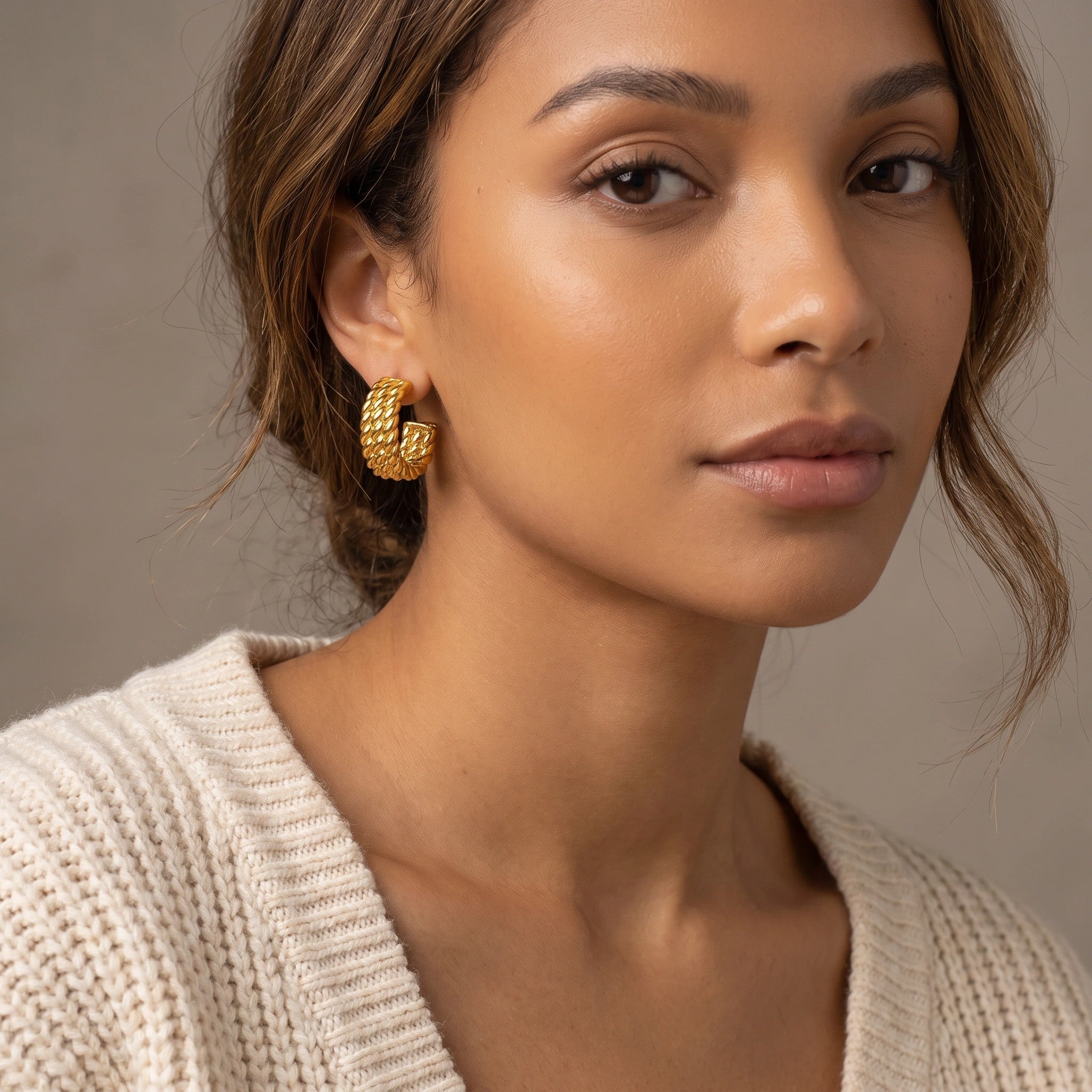 MYKI Gold Plated Rope Twist Hoop Earrings | MYKI (MKERCH1024G-SSYI)