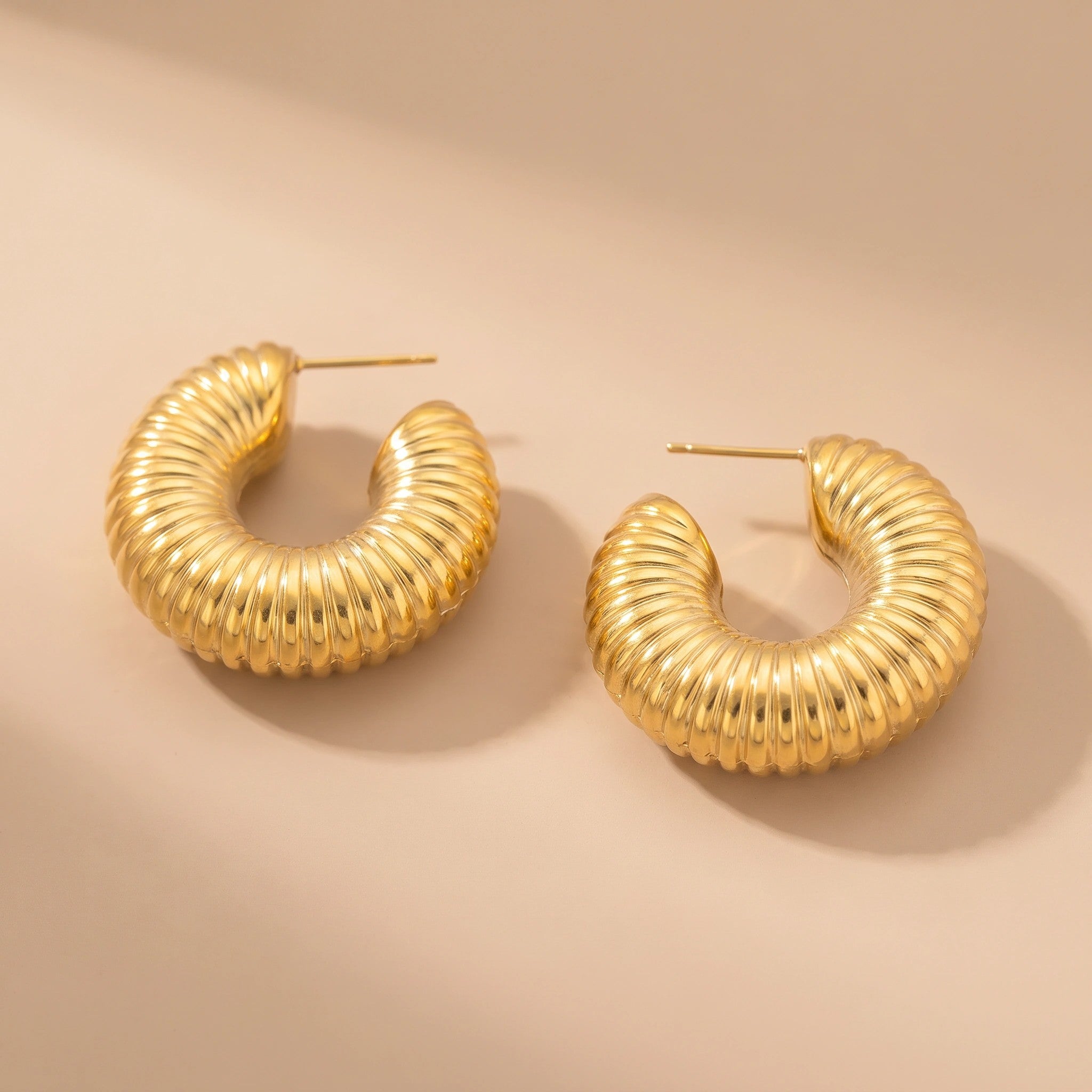MYKI Gold Plated Crescent Ribbed Hoop Earrings | MYKI (MKERCH1026G-SSYI)