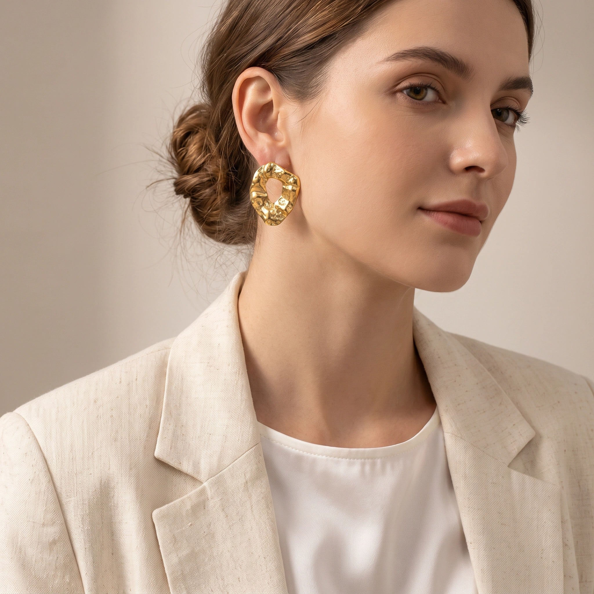 MYKI Gold Plated Abstract Organic Shape Earrings | MYKI (MKERCH1027G-SSYI)