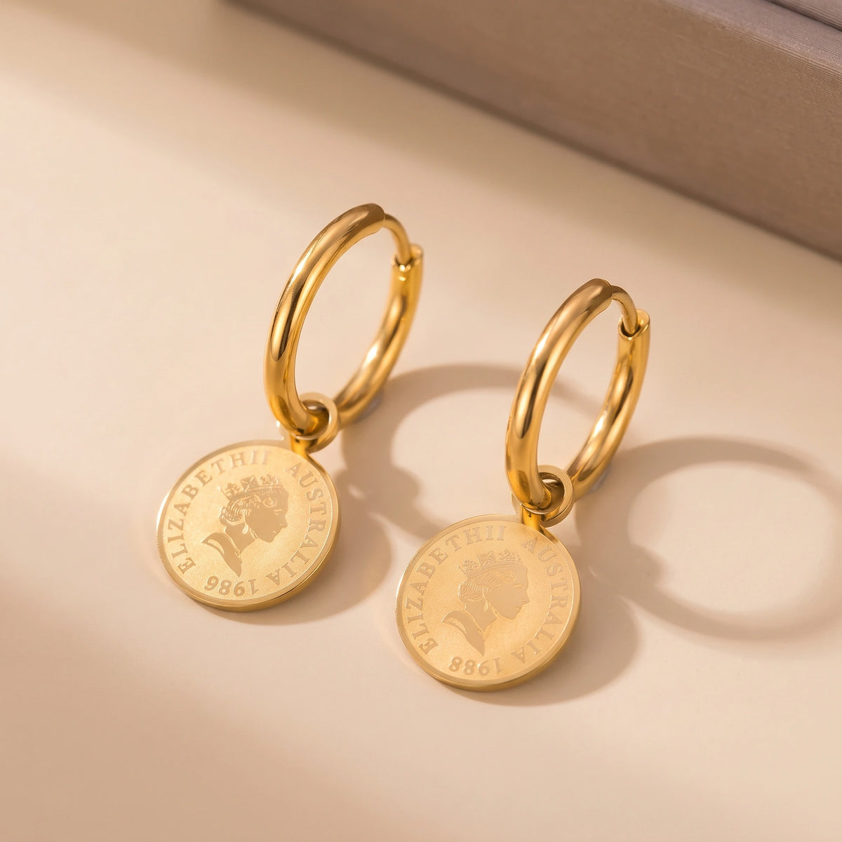 MYKI Gold Plated Coin Drop Hoop Earrings | MYKI (MKERCH1035G-SSYI)