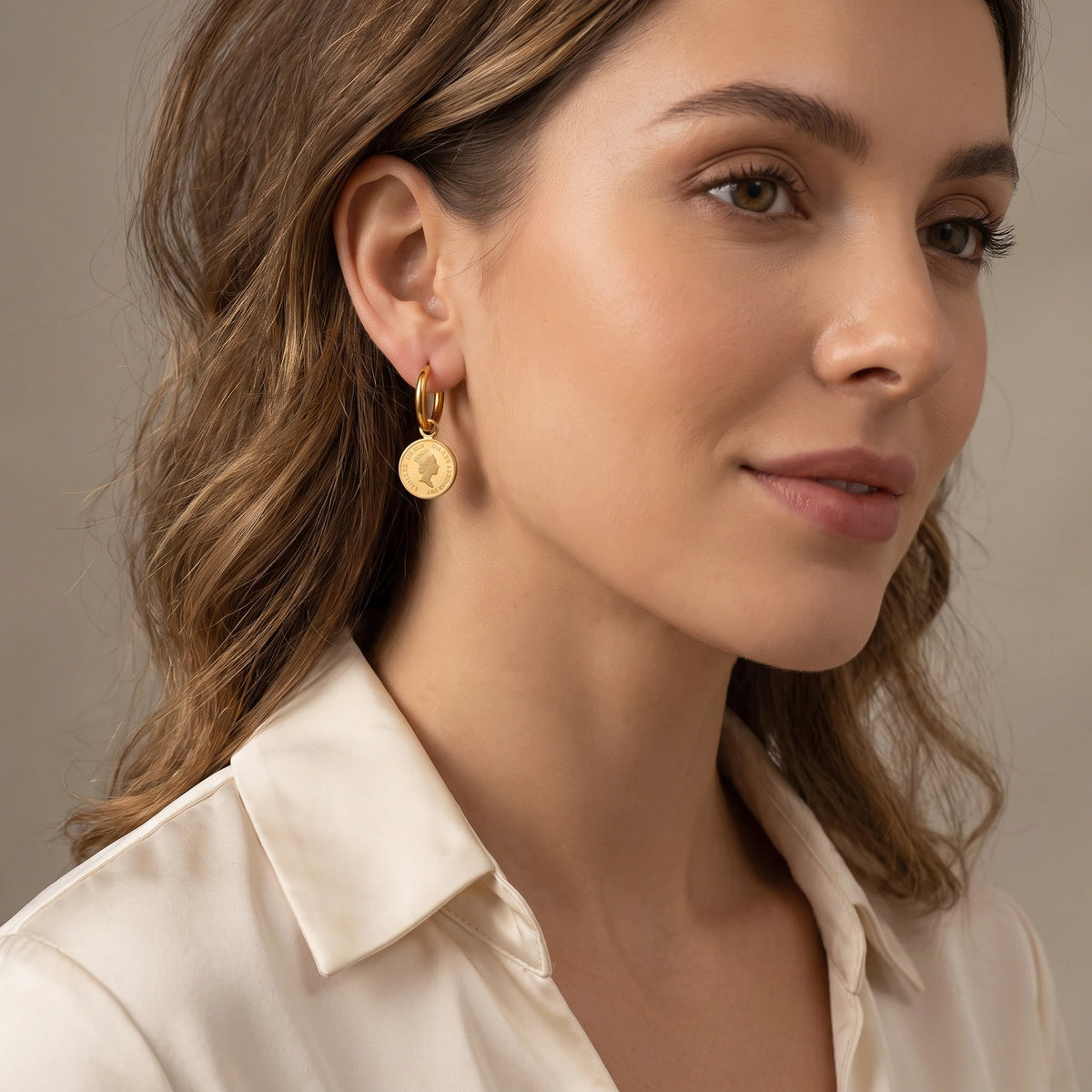MYKI Gold Plated Coin Drop Hoop Earrings | MYKI (MKERCH1035G-SSYI)
