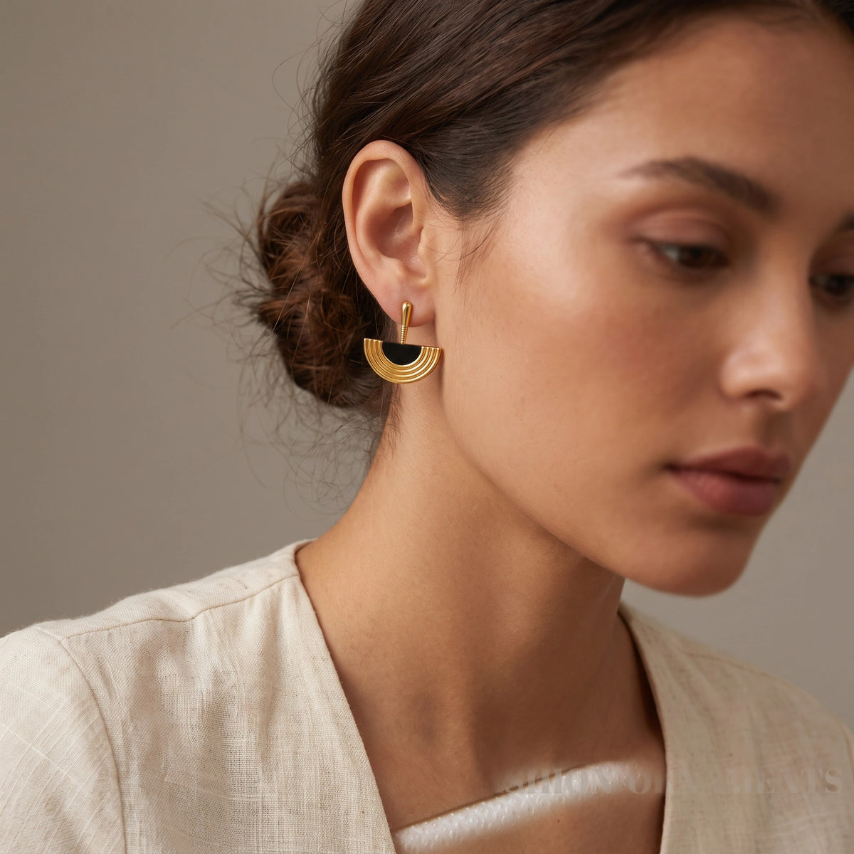 MYKI Gold Plated Half Fan Enamel Earrings | MYKI (MKERCH1041G-SSYI)