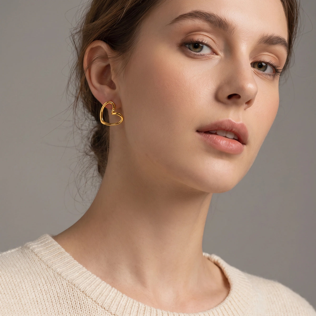 MYKI Gold Plated Open Heart Anti Tarnish Stud Earrings | MYKI (MKERCH1042G-SSYI)