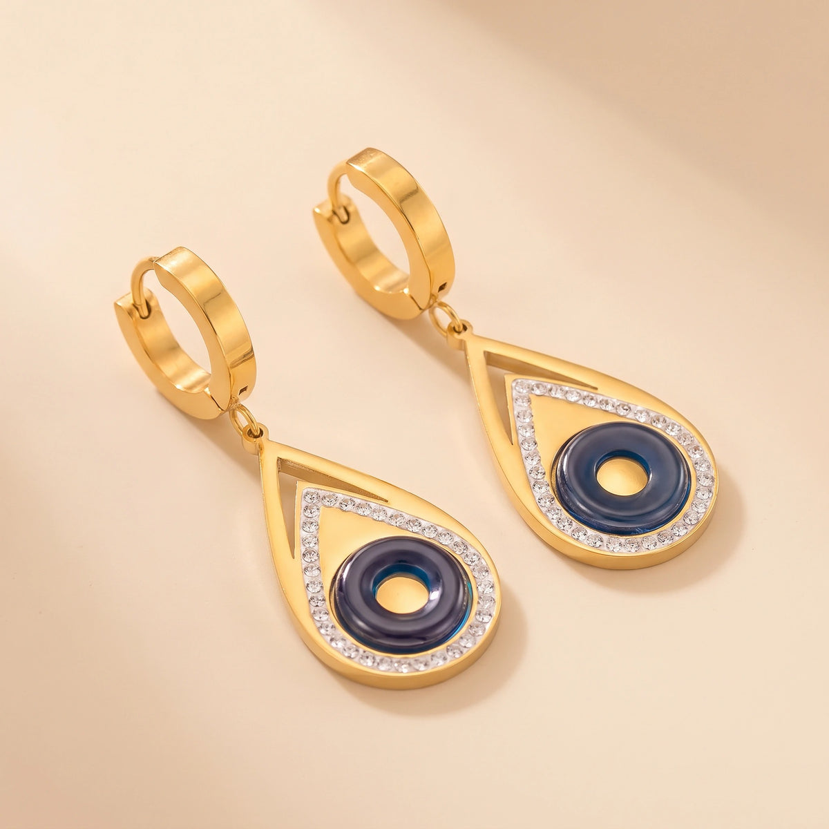 MYKI Gold Plated Evil Eye Teardrop Earrings with Crystals | Anti Tarnish (MKERCH1047G-SSYI)